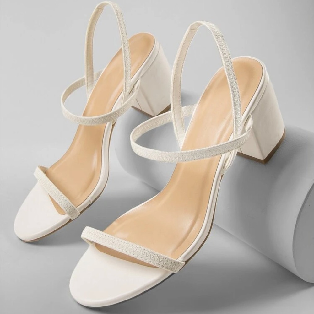 White Multi Strap Block Heels Open Toe